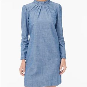 Jcrew factory Ruffle neck chambray mini dress